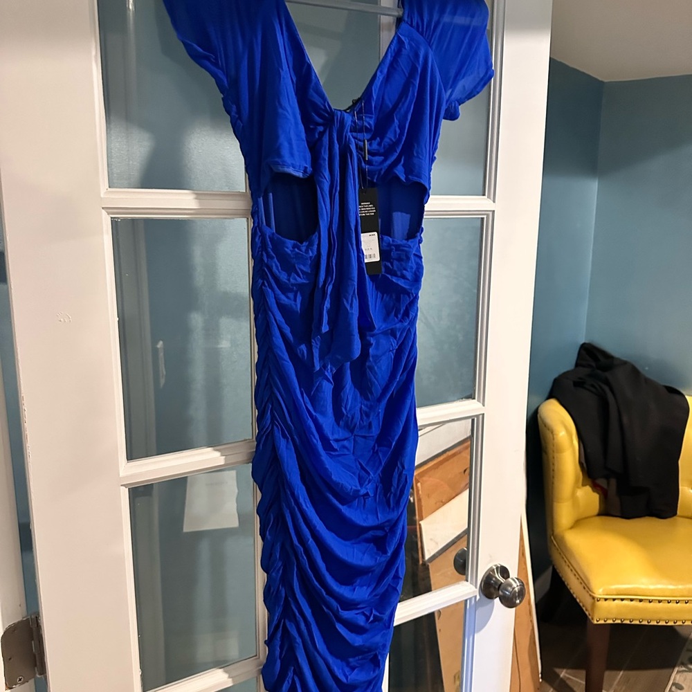 Elegant Blue Ruched Dress